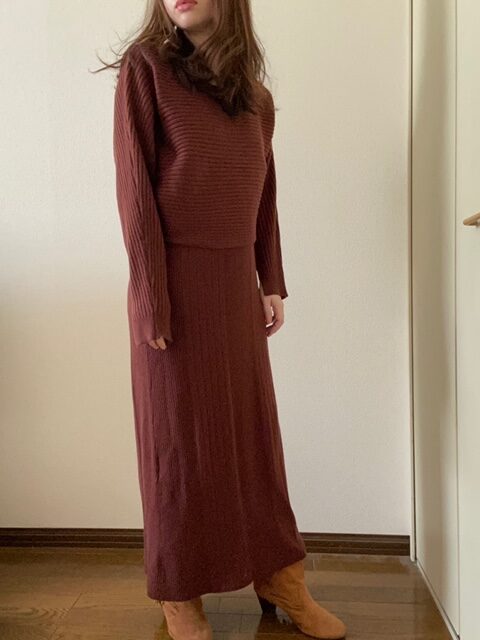 ニット　セットアップ　茶