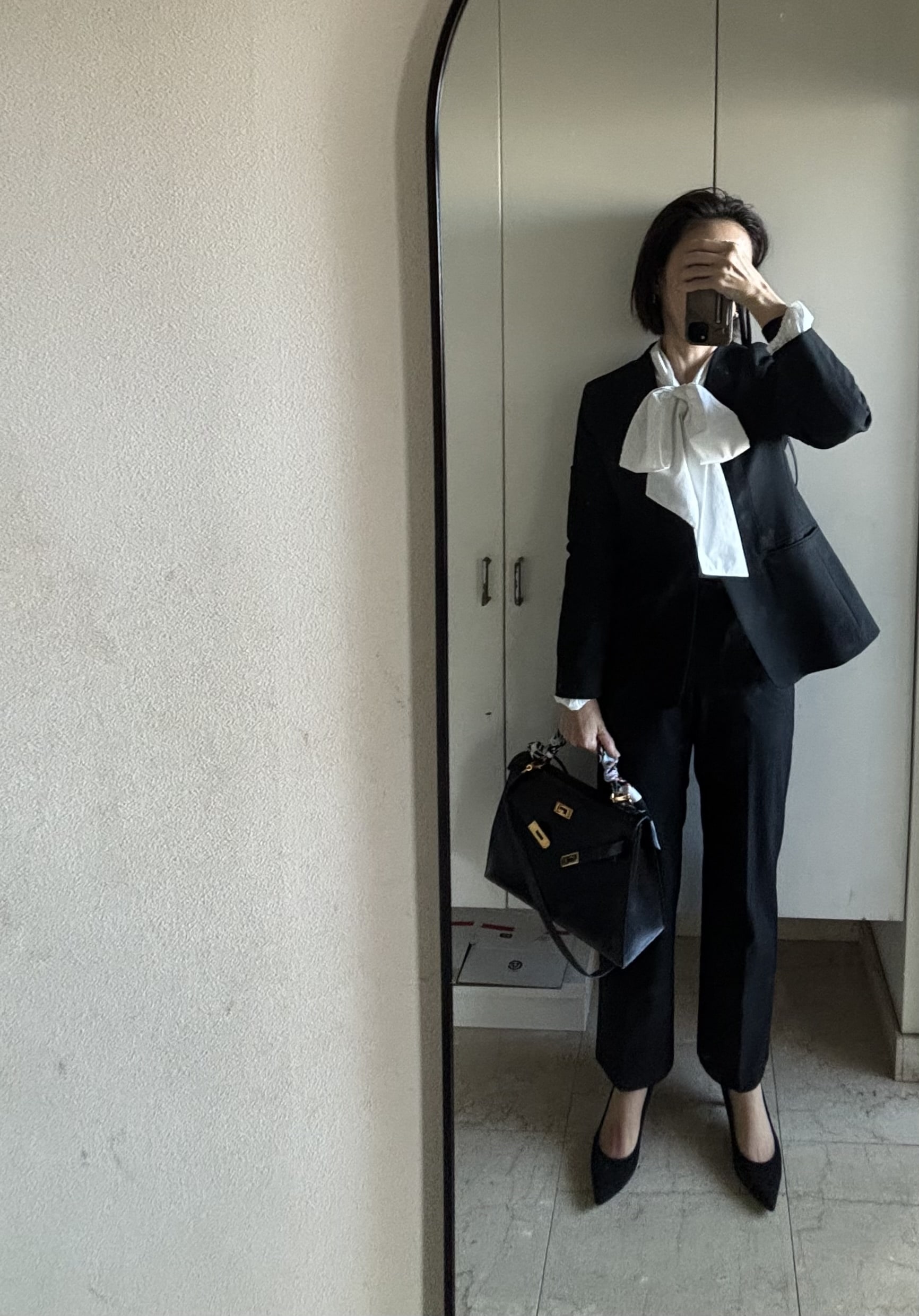 しまむらのボウタイブラウスを使った卒入園コーデ