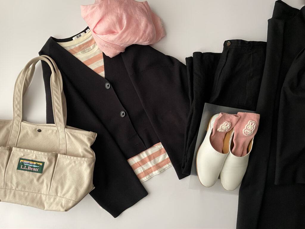 ユニクロGU無印良品ボーダーコーデ2025年3月初旬置き画4　LEE100人隊　TB　はな　今日なに着てる　2025年3月初旬