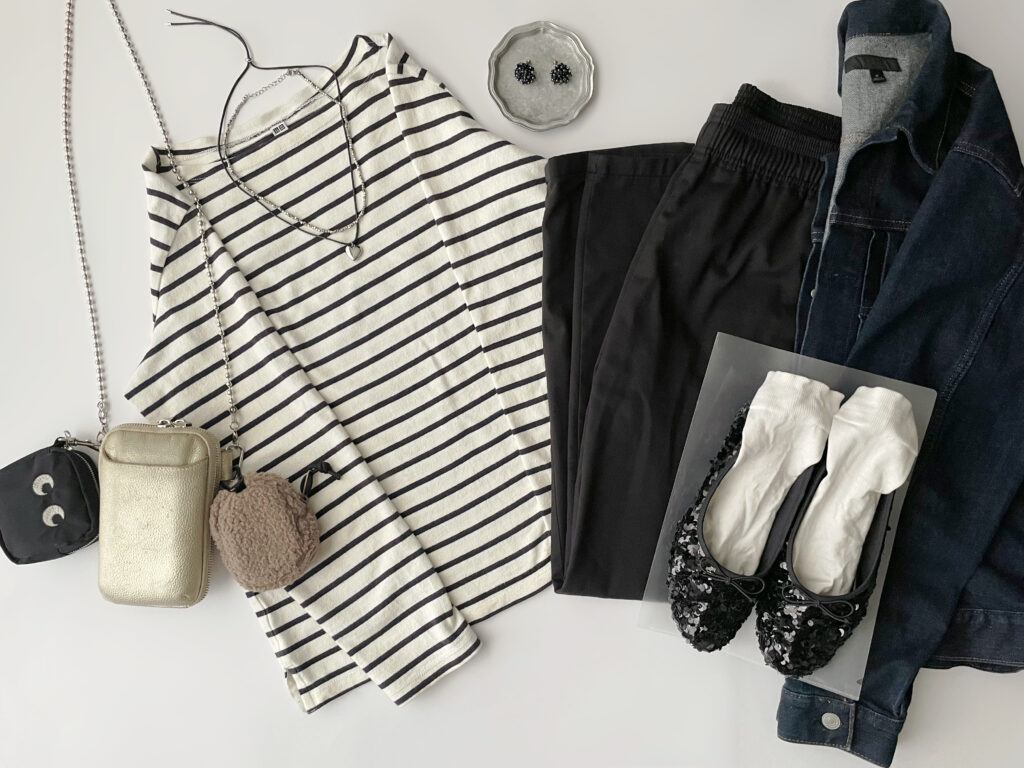 ユニクロGUボーダーコーデ3月初旬置き画2　LEE100人隊　TB　はな　今日なに着てる