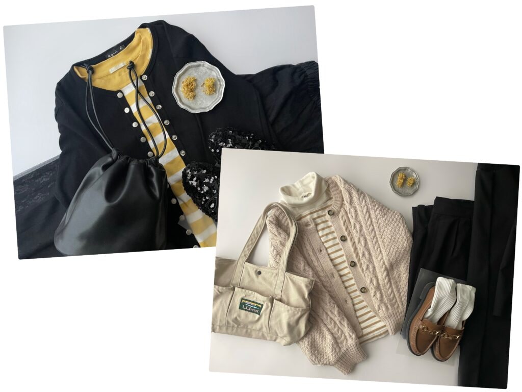 FUA accessory MIMOSAイヤリングを使ったコーデ