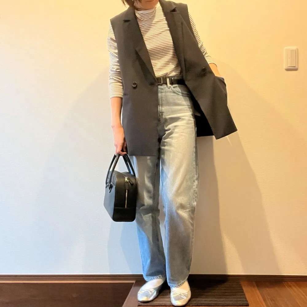 ユニクロ「ソフトリブクルーネックT」のコーデ