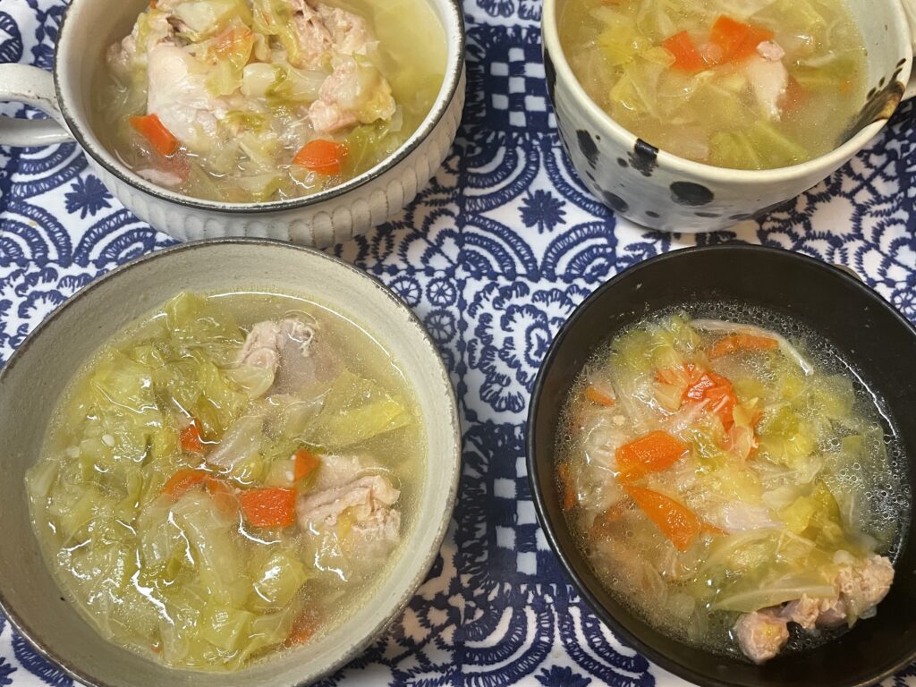鶏とキャベツのスープ　2025年春休み　コウケンテツさんのいつもの家ごはん　LEE100人隊　TB　はな　作ってみましたおいしいLEEレシピ　料理部