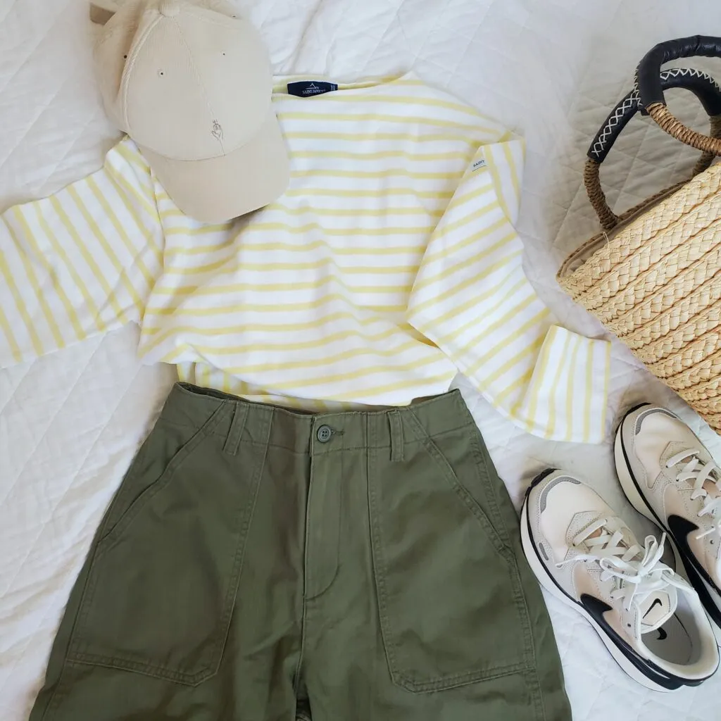 40代ママの運動会コーデ　無印良品のカーキ色ベイカーパンツ