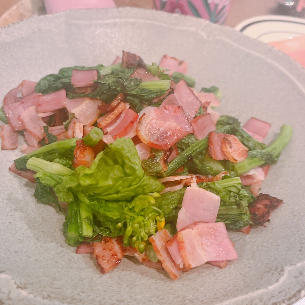 菜の花　ベーコン　ソテー