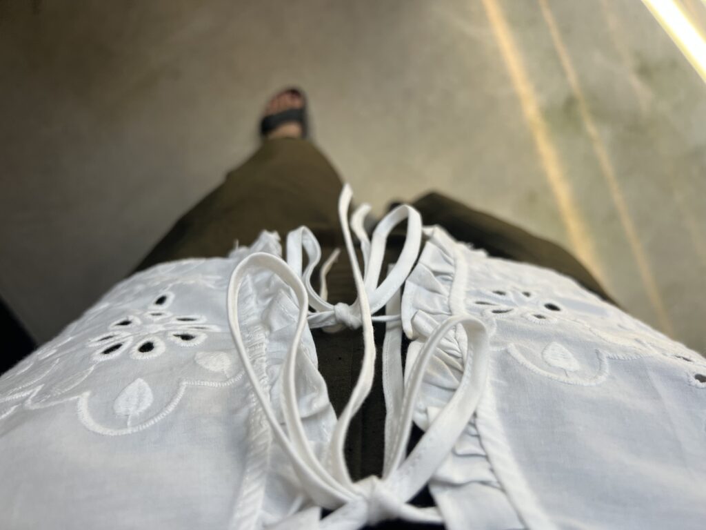 【H＆M】40代・刺繍ボレロ風が気になる！「イギリス刺繍コットンブラウス（ホワイト）」TB icoco