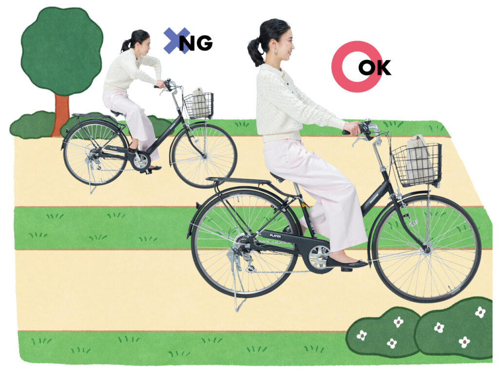 背すじはまっすぐ、足先は前な自転車の乗り方