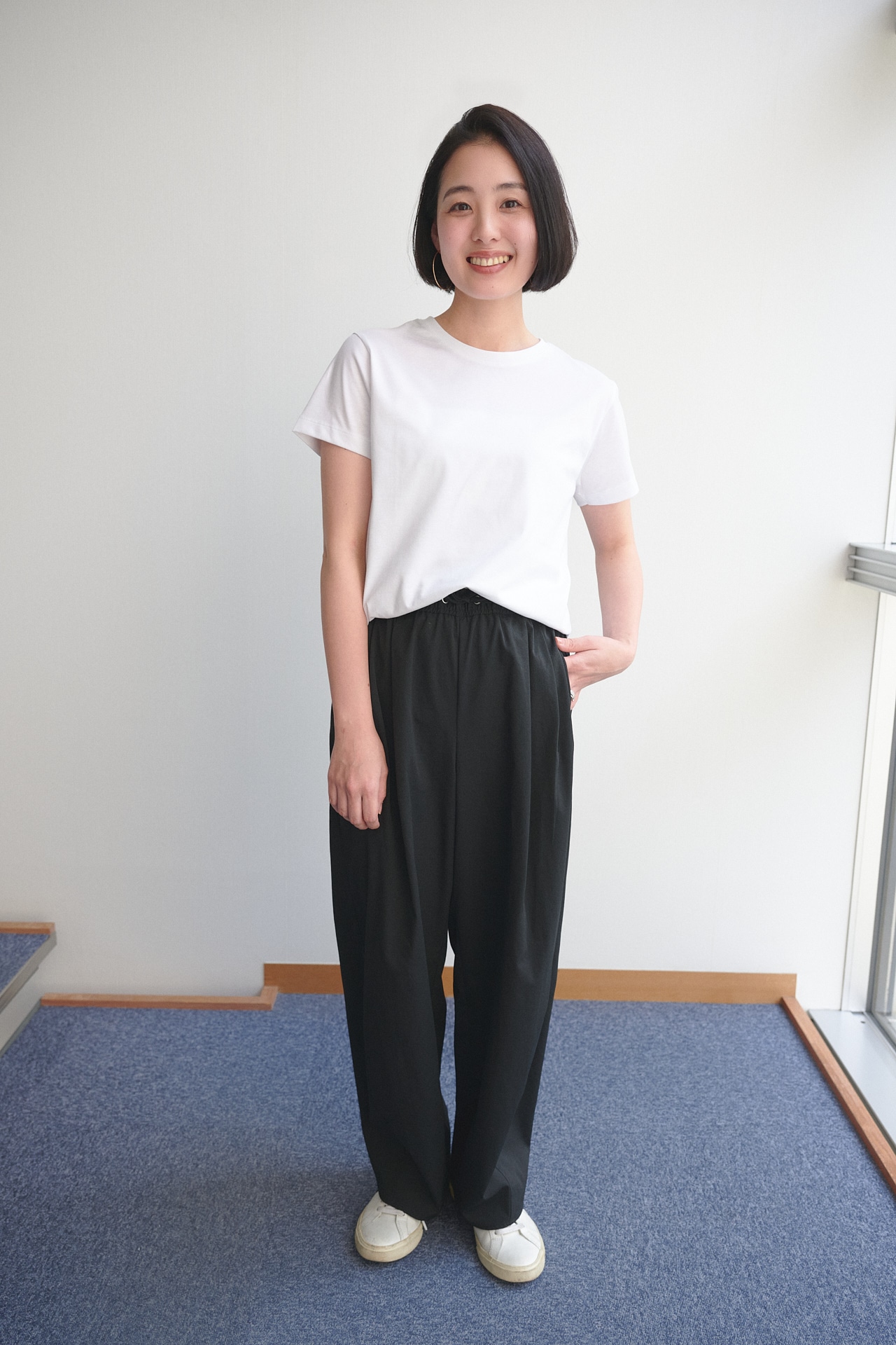 無印良品 天竺編み クルーネック半袖Tシャツの全身カット