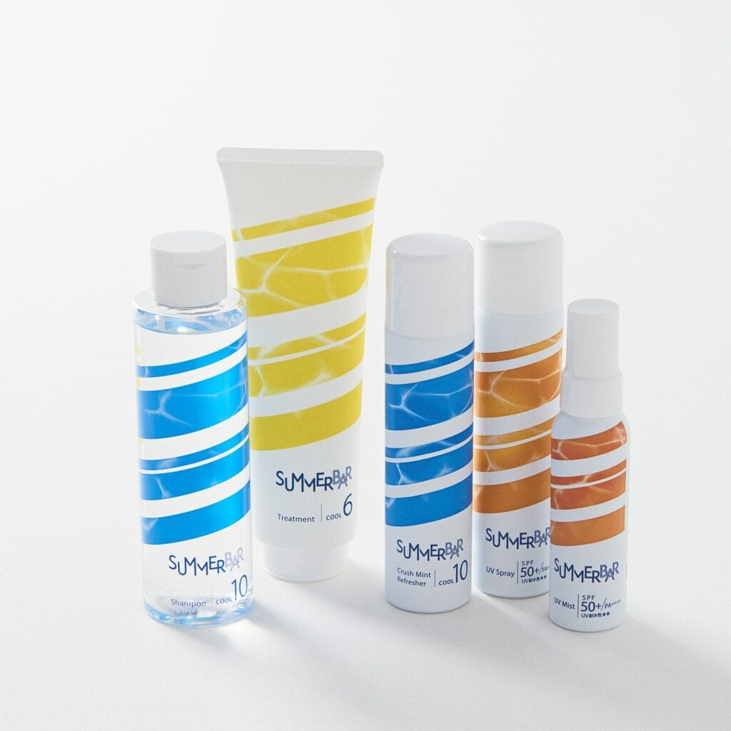 サマーバー シャンプー クール 10 、サマーバー トリートメント クール 6、サマーバー クラッシュミントリフレッシャー クール 10、サマーバー UVスプレー SPF50＋/PA++++UV耐性★★、サマーバー UVミスト SPF50/PA++++ UV耐性★★