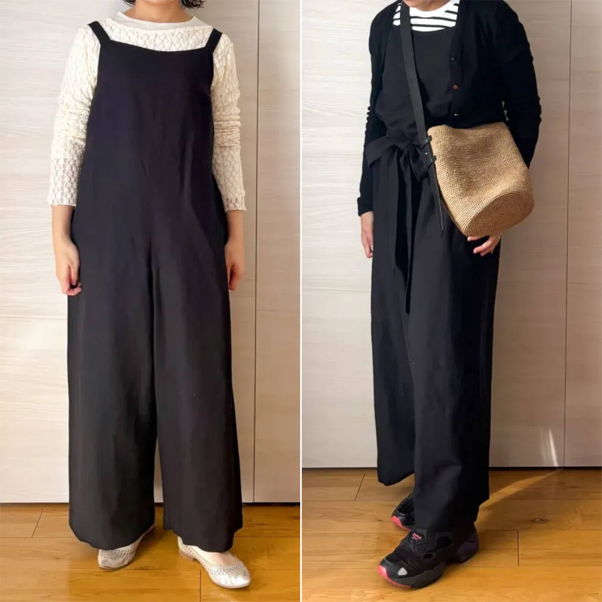 ユニクロ「リネンブレンドジャンプスーツ」のコーデ　２パターン