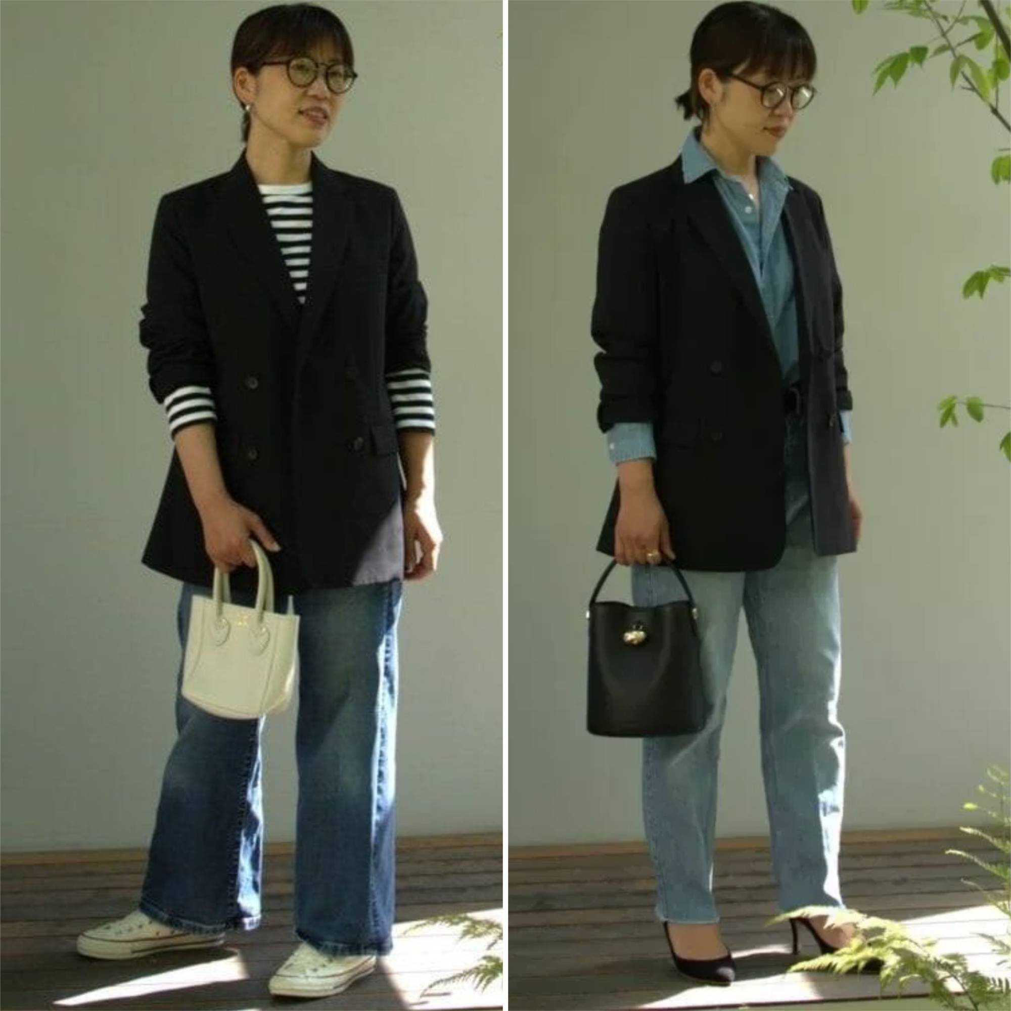 ユニクロ「感動ダブルジャケットリラックスフィット」のコーデ　２パターン