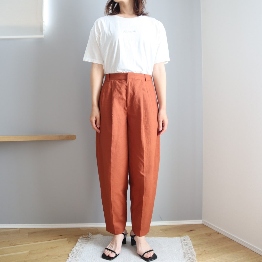 リネンブレンドバレルレッグパンツ 骨格ウェーブ レビュー