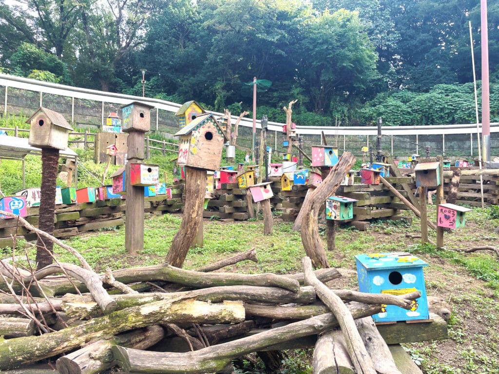 町田リス園、リスさんのお家。色とりどりにペイントされていて可愛らしい。