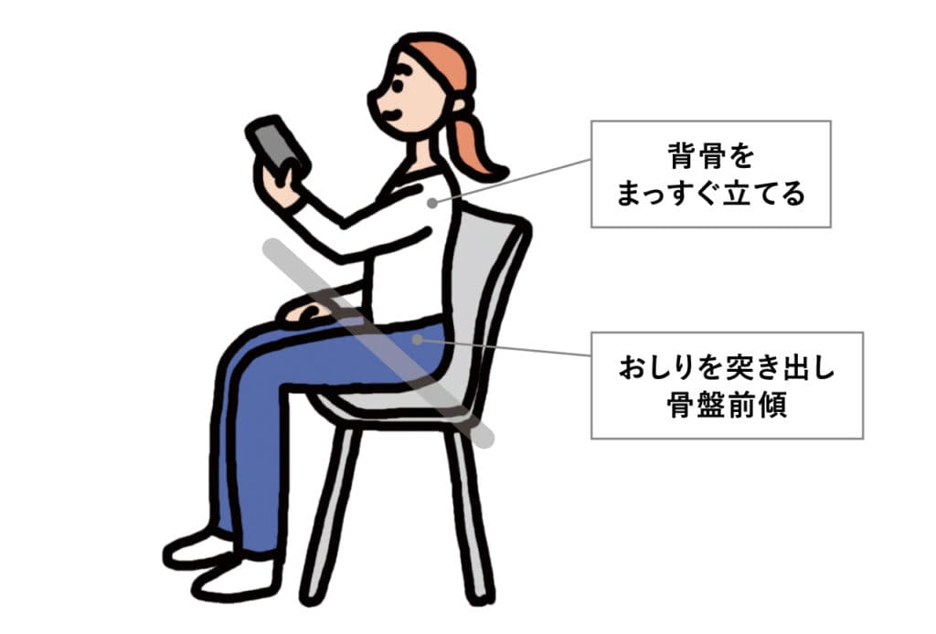 背骨をまっすぐ立てる
おしりを突き出し骨盤前傾
