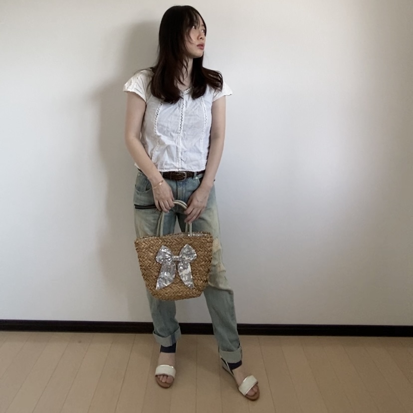 デニム　サンダル　ブラウス