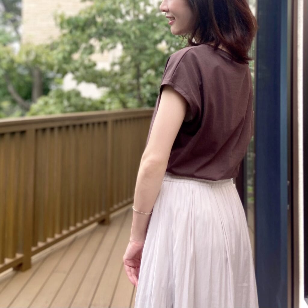 無印 フレンチスリーブT ダークブラウン