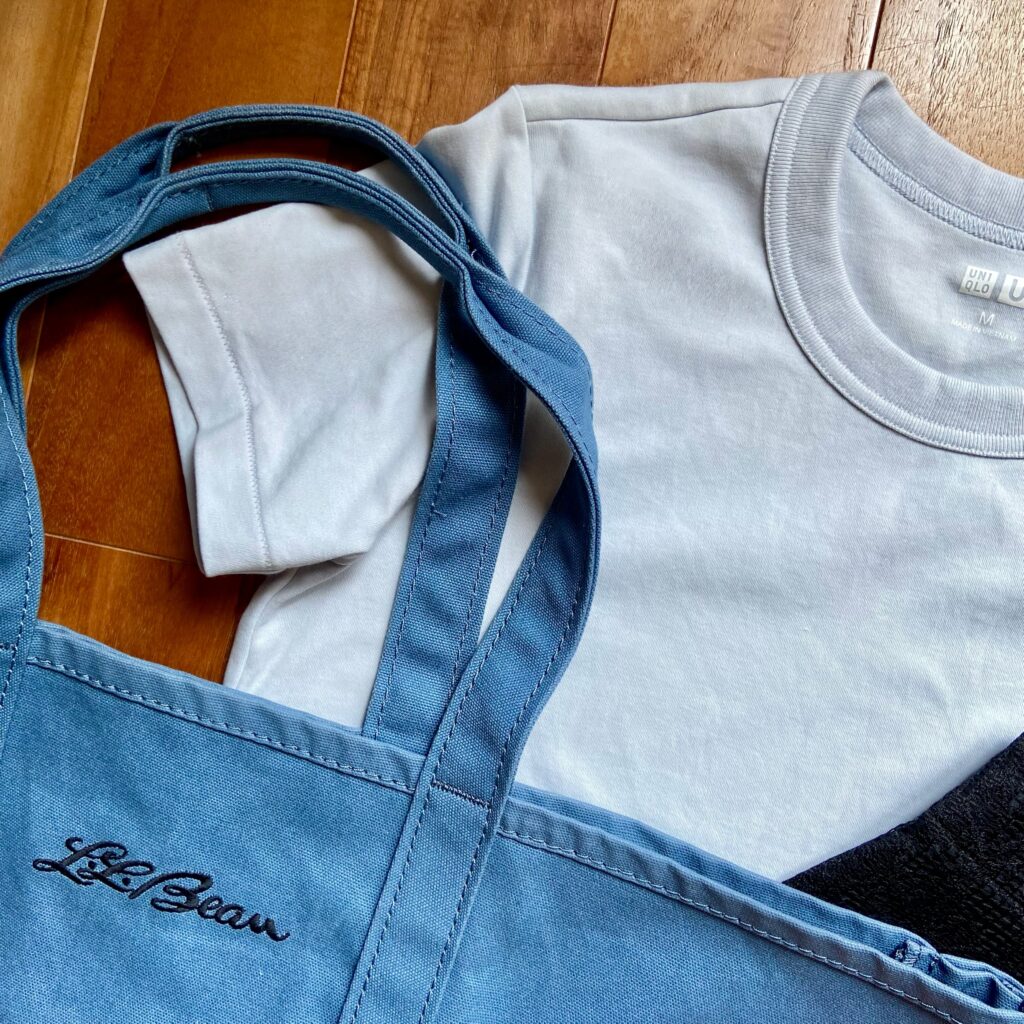 エルエルビーン グローサリートート ダスティブルー ユニクロ クルーネックT