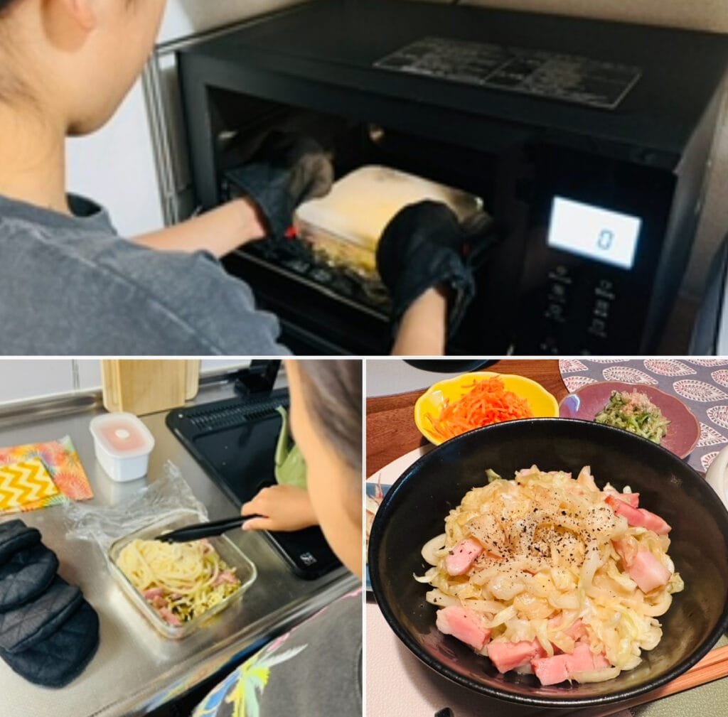 レンジで温うどんを作る娘