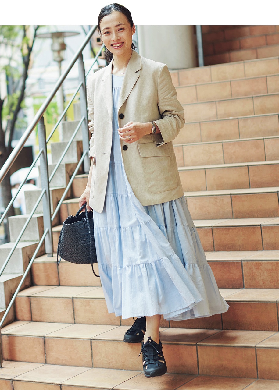 TB はちみつりんごさんの CHECK＆STRIPEのワンピコーデ