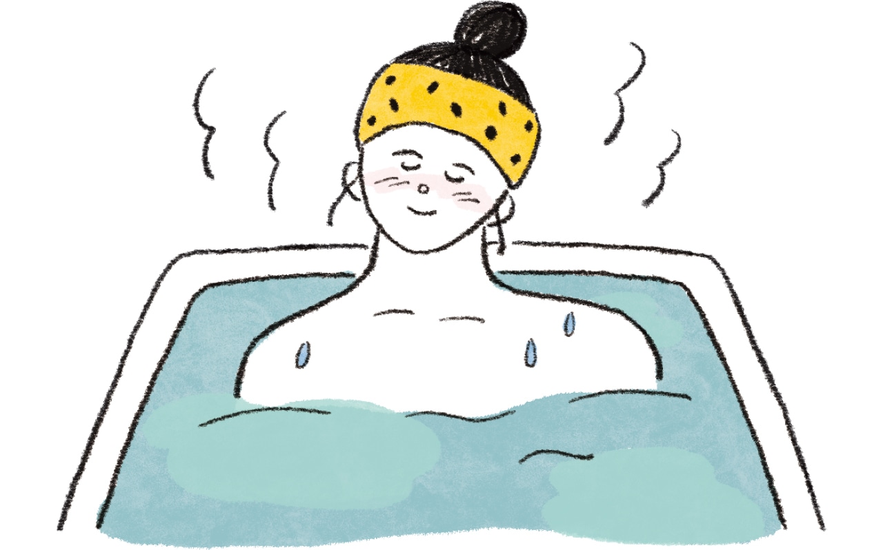 シャワーだけで済ませず、短時間でも湯船に。夏は38～40℃のお湯に10分程度