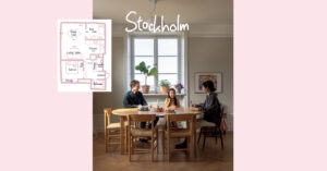 【ストックホルム、3人暮らし、75㎡、2LDKの間取り】収納は最低限に、窓から望む景色が開放的！