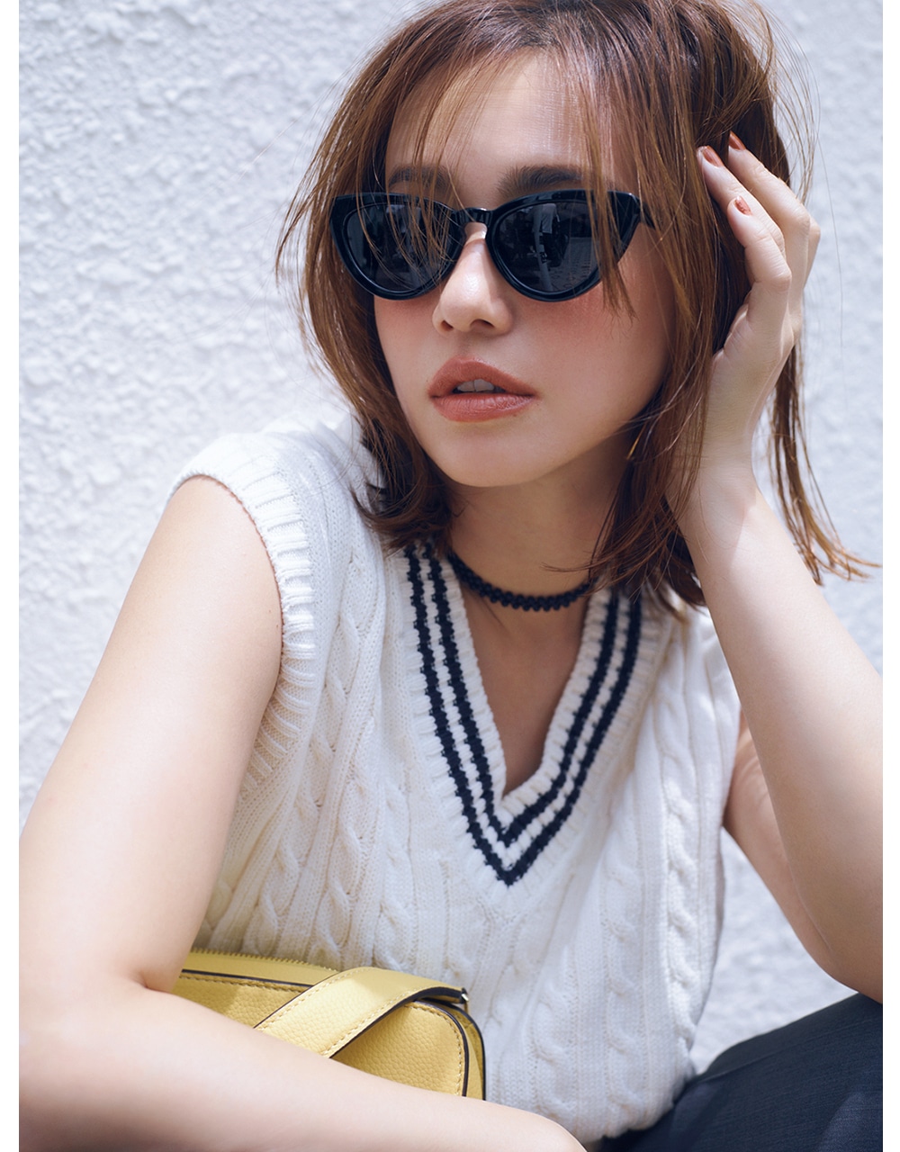 【SUNGLASSES:STATUS ANXIETY.（ステータス アングザエティー）】のサングラスコーデ 優木まおみさん