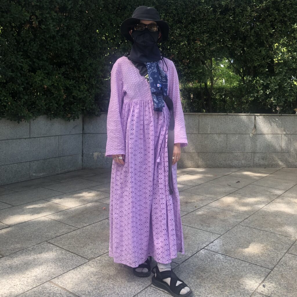 ヌキテパ　ラベンダー　ラップドレス　ガウンワンピース　outdoorproducts LEE 100　人隊　別注