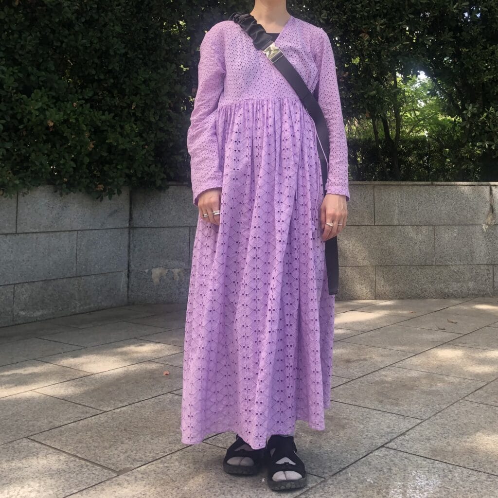 ヌキテパ　ラベンダー　ラップドレス　ガウンワンピース　outdoorproducts LEE 100　人隊　別注