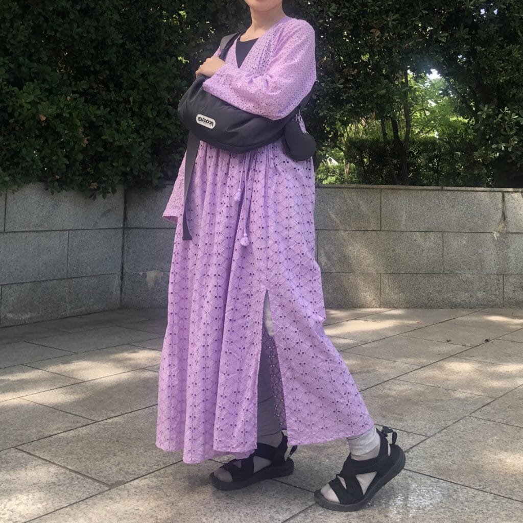 ヌキテパ　ラベンダー　ラップドレス　ガウンワンピース　outdoorproducts LEE 100　人隊　別注