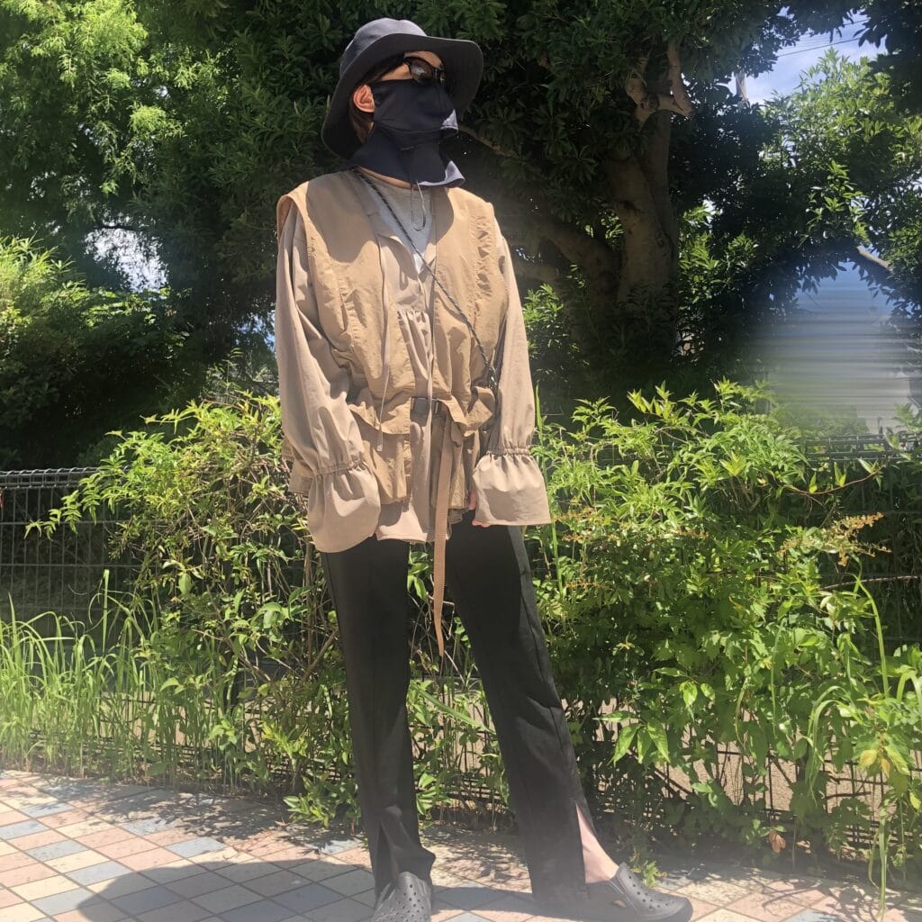 and me ラッシュガード　ペプラム　AMELY　ジャブジャブ池　じゃぶじゃぶ　水際　ファッション　ママコーデ　アラフォーコーデ