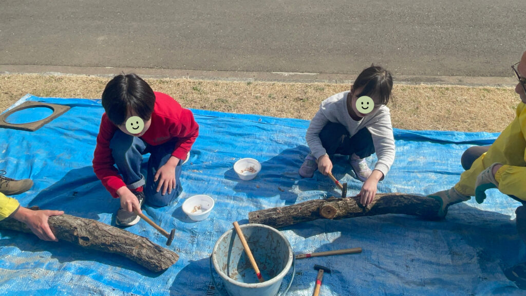 こどもの国で開催された「シイタケを育てよう」ワークショップの様子