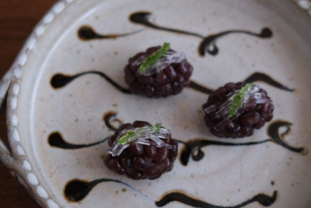 鹿の子餡に寒天　手作り和菓子