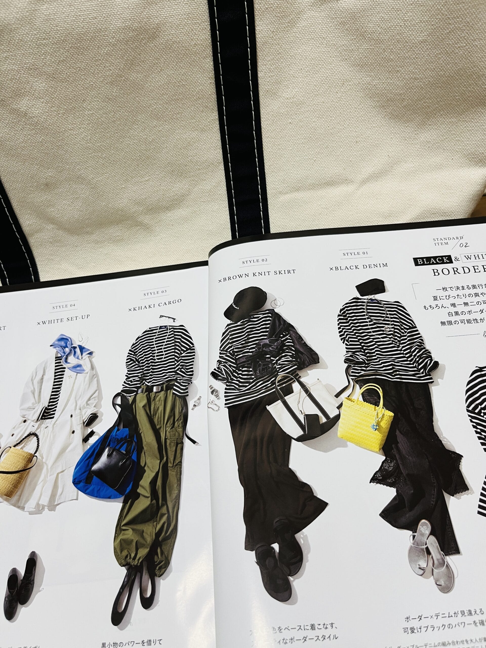 LEE8・9月号『カジュアル派こそ「可愛げブラック」！』のページとLEE100人隊のL.L.Beanのトートバッグ