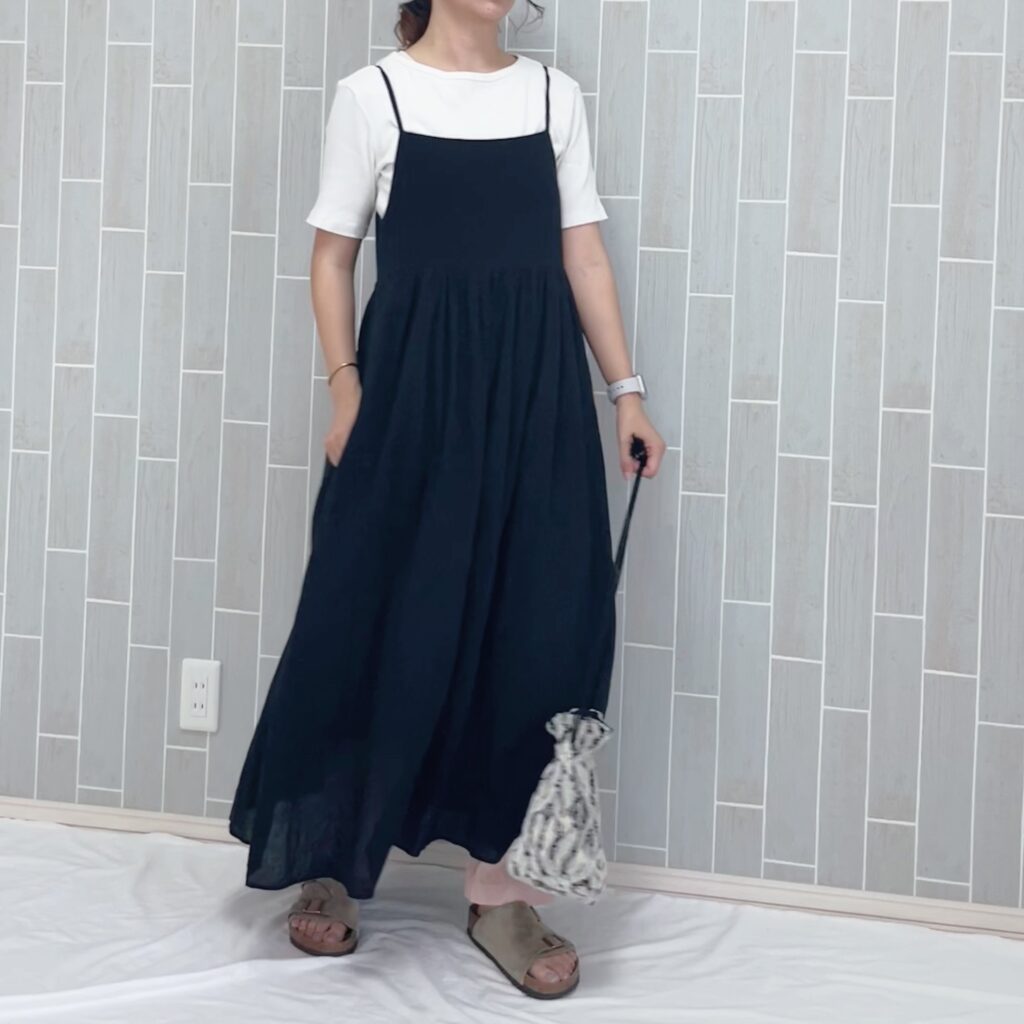 無印良品 婦人 強撚ボイル キャミソールワンピース 着回しコーデ