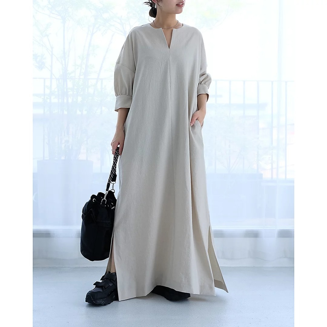 12closet
【コラボ】【洗える】リネン見えパフ袖ワンピース