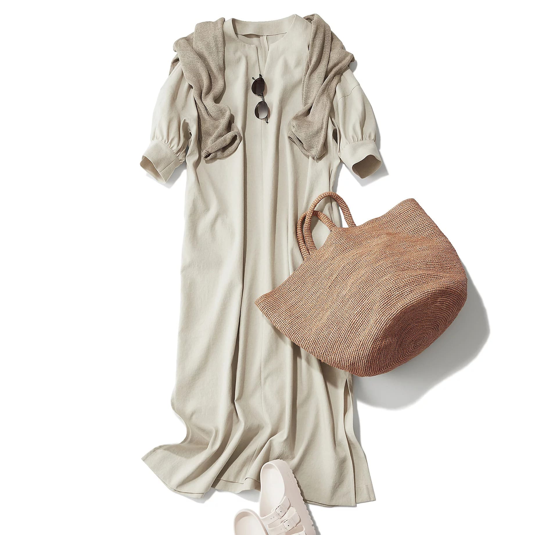 12closet
【コラボ】【洗える】リネン見えパフ袖ワンピース