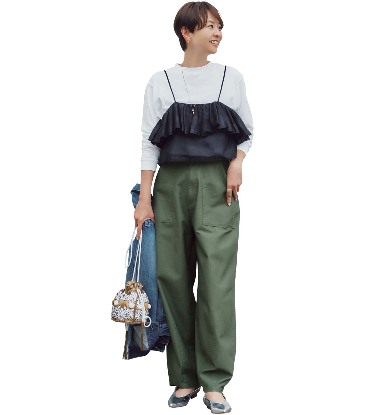 五明祐子さんのLEE DAYS限定 Americana（アメリカーナ）【洗える】【五明祐子さんコラボ】エンブロイダリーロングスリーブTのコーデ　Arrange for Autumn