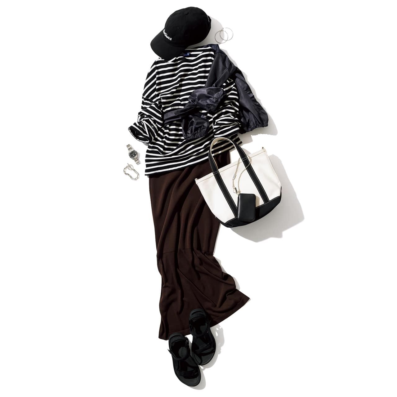 明日なに着る0805　セントジェームスの白黒ボーダーコーデ