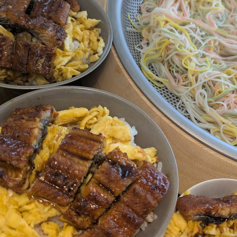 夏休みごはん　そうめん　ウナギ丼