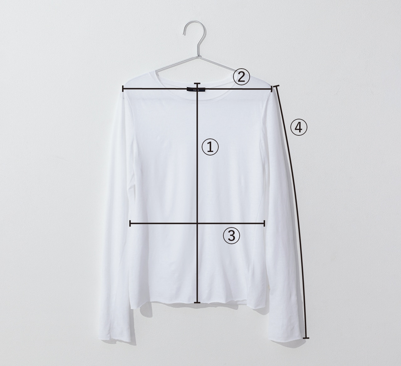 YLÈVE（イレーヴ）【洗える】【五明祐子さんセレクト】COTTON SUPER HIGH-TWISTED BIO P/O　①着丈：60㎝、②肩幅：38.5㎝、③身幅：42㎝、④袖丈：68㎝