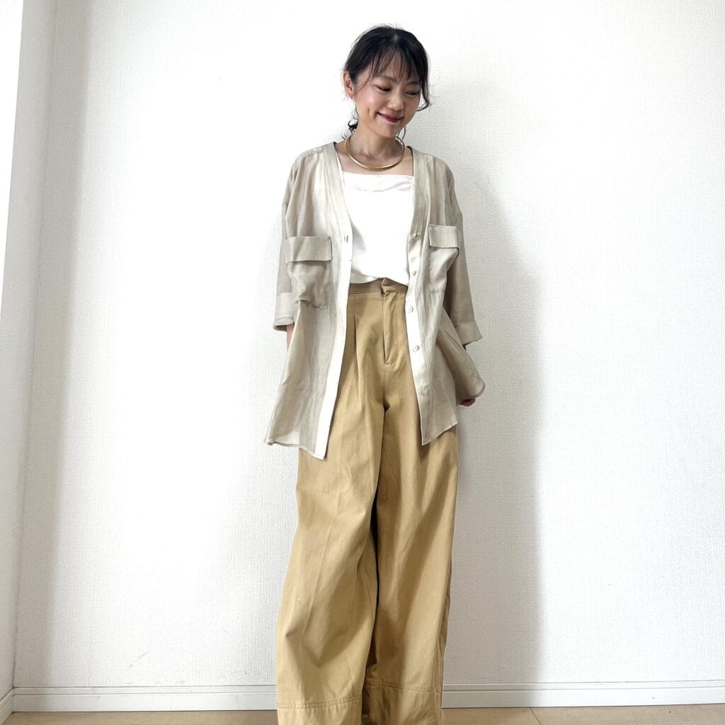シアーシャツ　コーディネート　ファッション