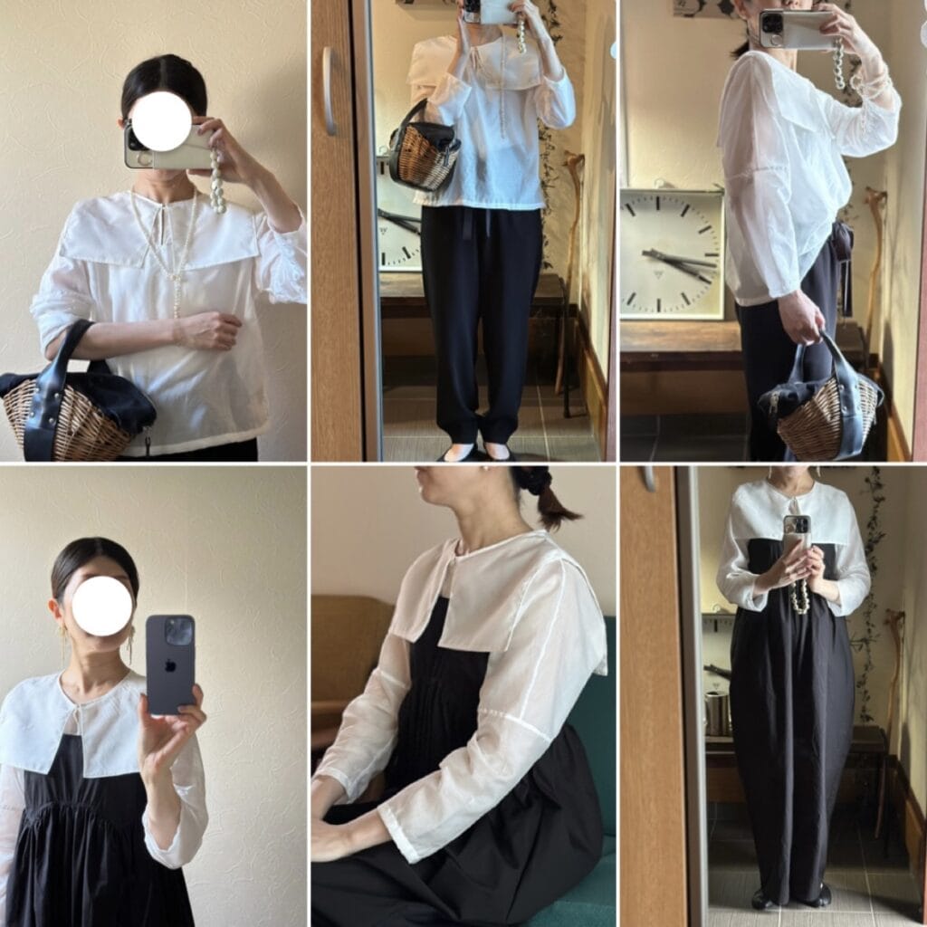 セーラーカラーブラウス 40代着画 ハンドメイド服