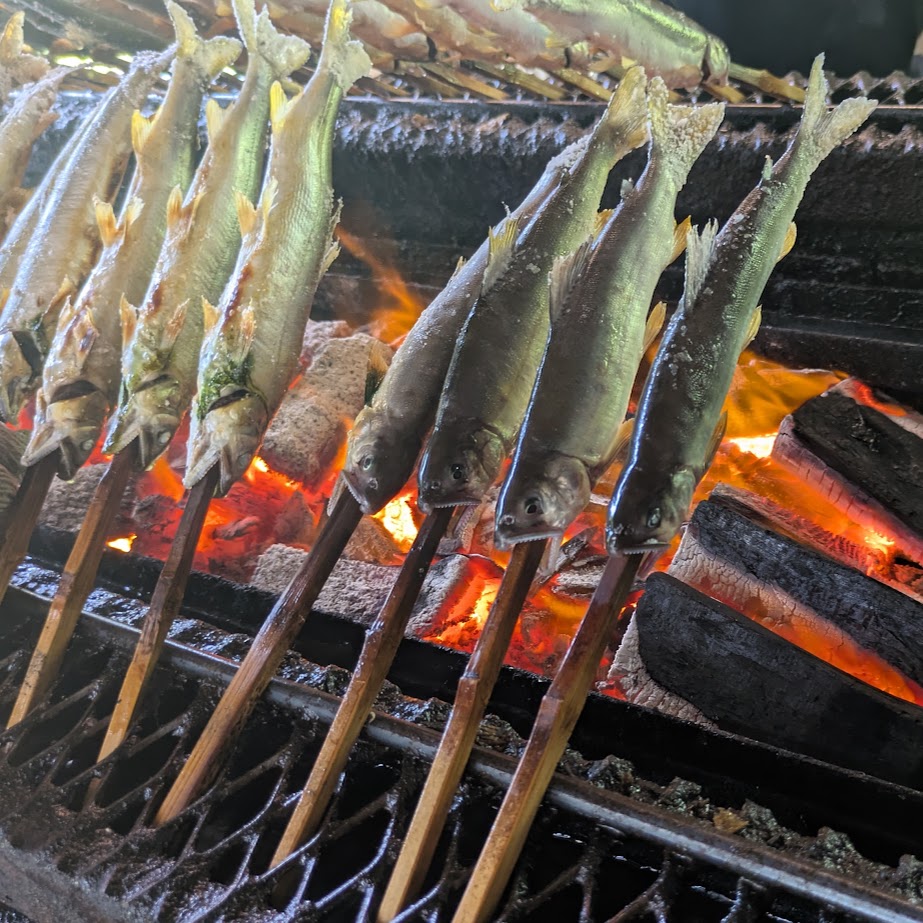 鮎　炭火焼き　うまい