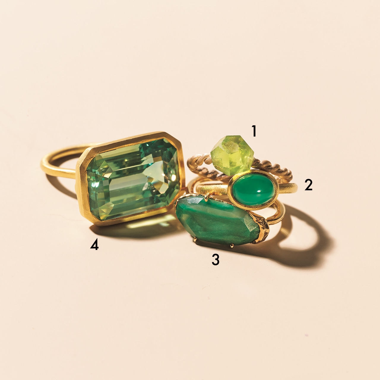 グリーンの色石リング３つ