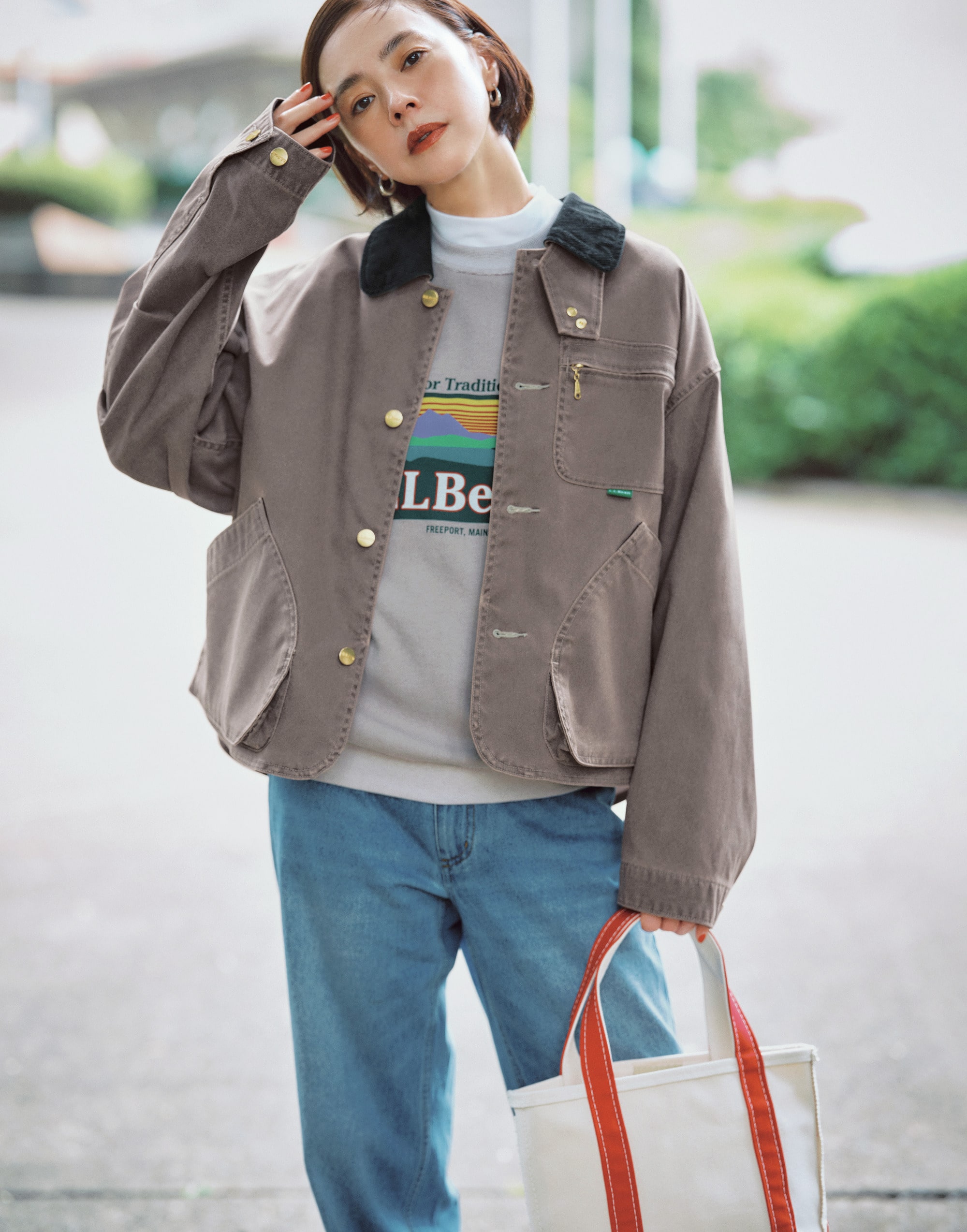 モデル・浅見れいなさんによる、L.L.Bean「プロスペクト・ハーバー・フィールド・コート」着用画像