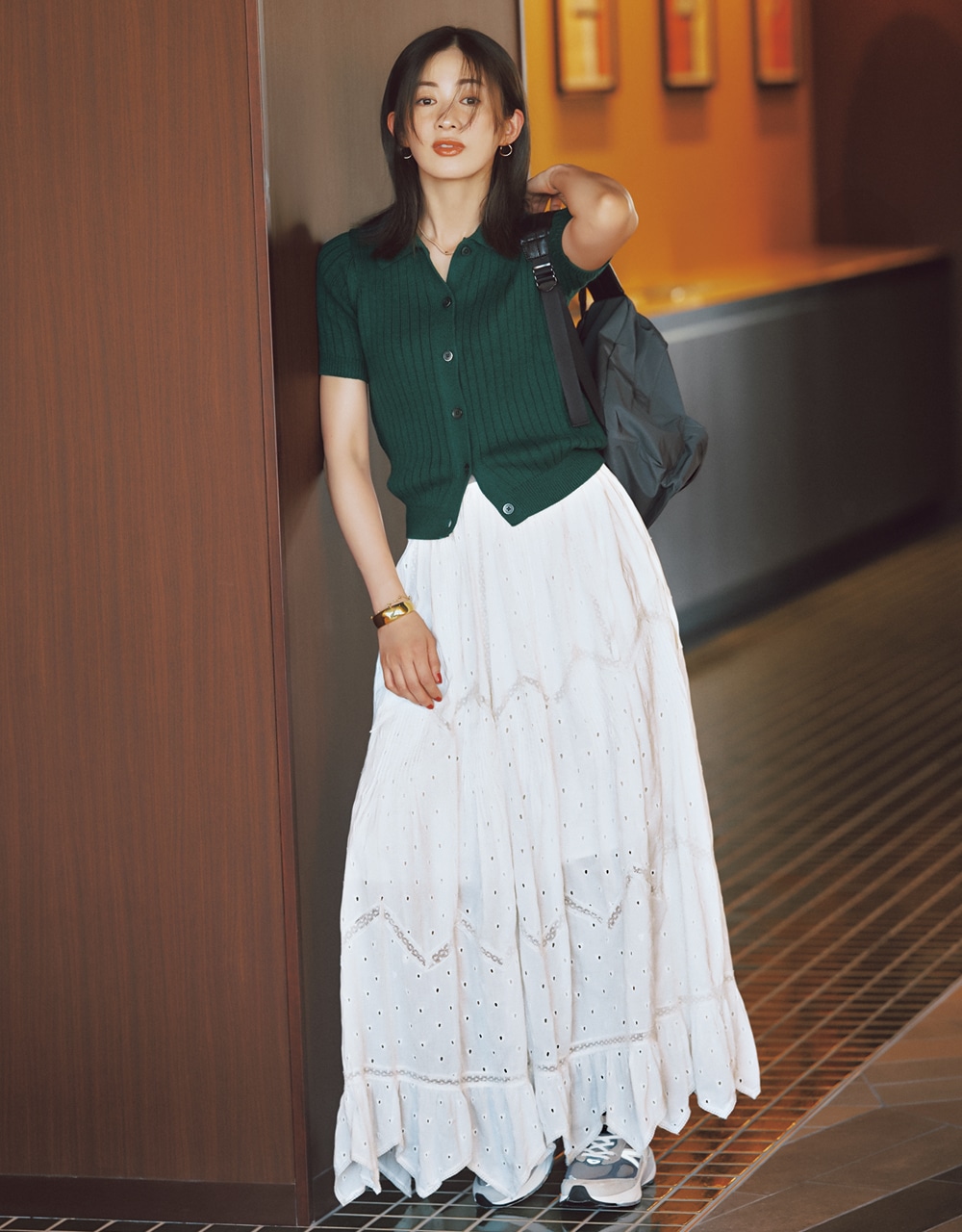 ユニクロ リブニットポロカーディガンコーデ 高垣麗子さん