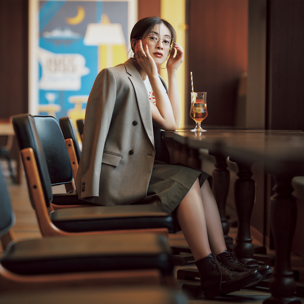 【UNIQLO チェックのダブルジャケット】「ダブルジャケット」￥6990 コーデ 高垣麗子さん