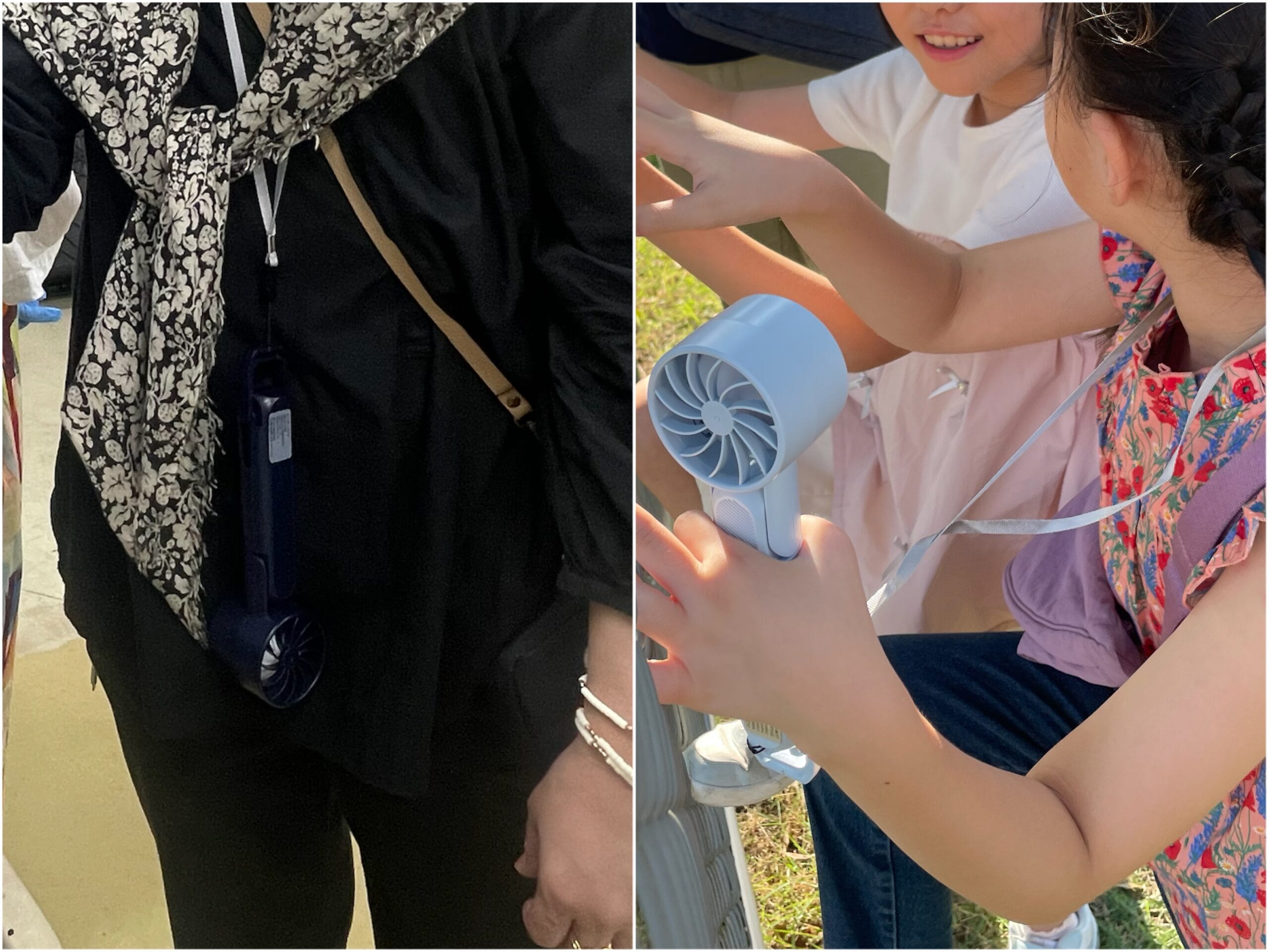 手に持ってハンディファンとして使う様子