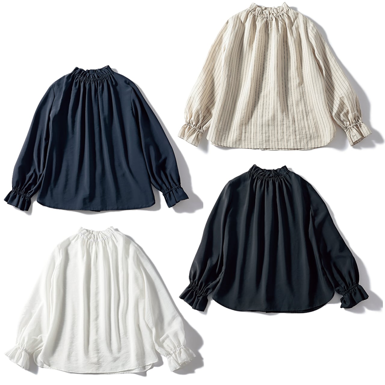 12closet（トゥエルブクローゼット）【洗える】【12classe】スタンドフリル衿シアーブラウス