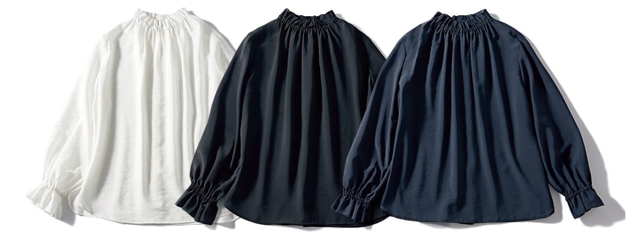 12closet（トゥエルブクローゼット）【洗える】【12classe】スタンドフリル衿シアーブラウス